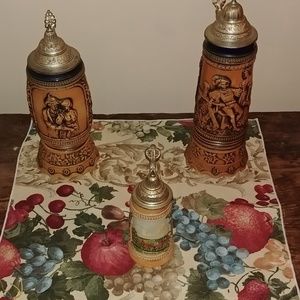 Three German Antique Mugs w/ musical boxes